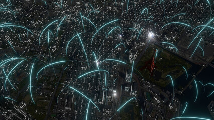 A cyber city where rays fly