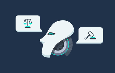 AI Ethics Law Concept Illustration Vector Artificial Intelligence Justice Moral Policy Regulation and Fairness Flat Design
