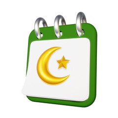 3D green islamic ramadhan Calendar . Planning concept. Islamic and religious symbols. Event agenda. Time to iftar. Cartoon design icon isolated transparent background. 3D Rendering PNG