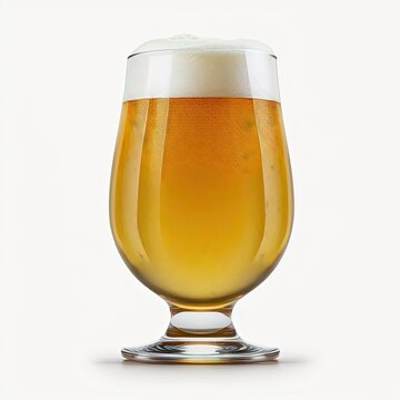 Glass of beer isolated on white background. Generative AI illustration.