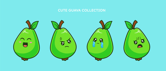 set of cute Avocado with various expression on white background isolated flat vector illustration