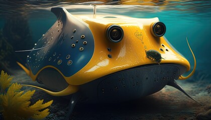 stingray robot underwater digital art illustration, Generative AI