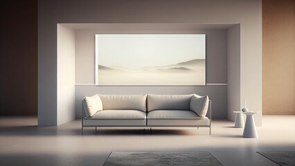 An off-white color leather sofa on a commercial photograph: empty, blank, nobody, no people, photorealistic, illustration, 5K, Generative AI