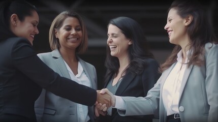 Professional Workplace Female Women: Hispanic Detectives Greeting with Confidence Friendliness in Business Setting, Diversity Equity Inclusion DEI Celebration (generative AI