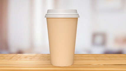 The coffee cup on wood table for food and drink concept 3d rendering