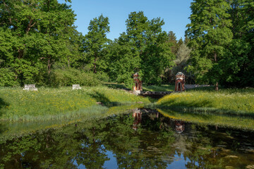 View of the Turkish (Red) cascade on the Upper Ponds in the Catherine Park of Tsarskoye Selo on a...
