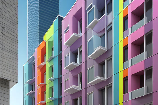 An image depicting of a side view of a very colorful building (a.i. generated)