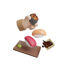 3d sushi with a hand illustration for japan cuisine or sushi restaurant to make menu collection 2