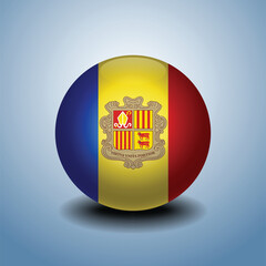 Obraz premium Andorra flag. Round glossy. Isolated on color gradient background
