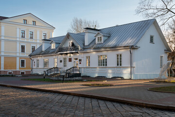 Fototapeta na wymiar View of the building of the house-museum of the writer Eliza Olezhko on Olezhko Street on a sunny day, Grodno, Belarus