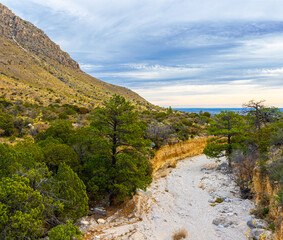 Sunrise on Pine Springs Canyon, Devil's Hall Trail, Guadalupe Mountains National Park, Texas, USA