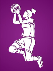 Basketball Female Player Action Cartoon Sport Graphic Vector