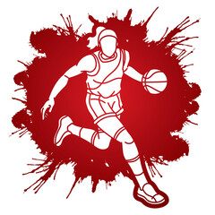 Obraz na płótnie Canvas Basketball Female Player Action Cartoon Sport Graphic Vector