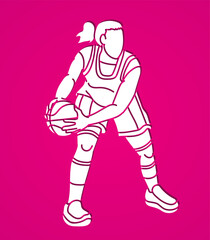 Basketball Female Player Action Cartoon Sport Graphic Vector