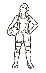 Fototapeta na wymiar Basketball Female Player Action Cartoon Sport Graphic Vector