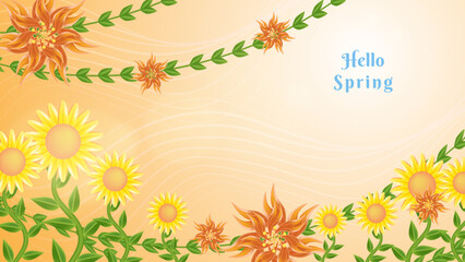Beautiful spring floral background template. Sunlight spring landscape wallpaper design