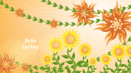 Fototapeta na wymiar Beautiful spring floral background template. Sunlight spring landscape wallpaper design