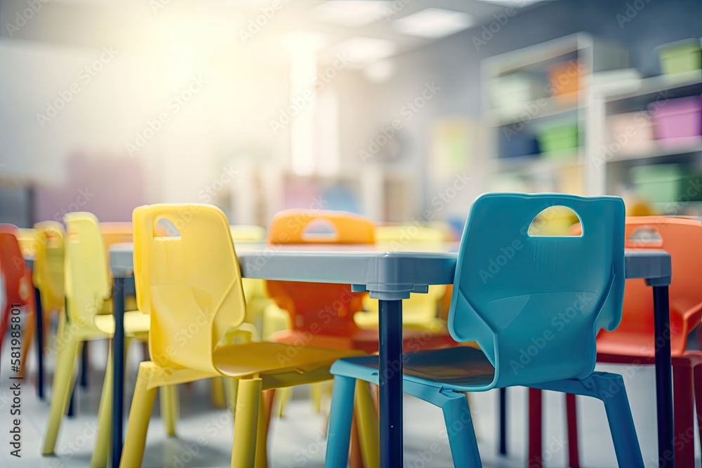 Poster blur abstract background of kindergarten classroom. blurred image of empty elementary room. blurry v