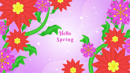 Beautiful soft purple spring background with flowers in flat style