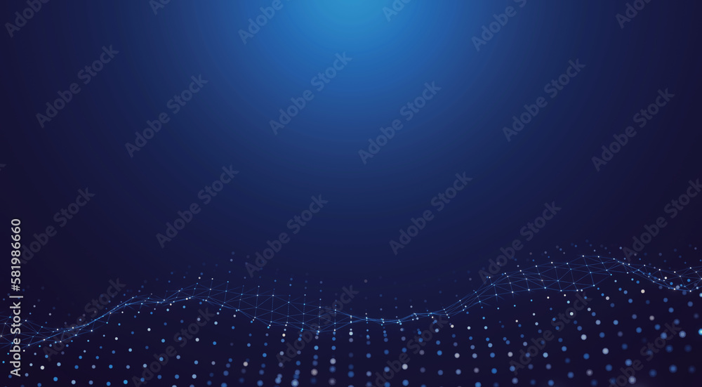 Wall mural 3d rendering of abstract digital wave geometry, plexus grid dot style. for big data, artificial inte