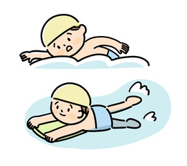 プールで泳ぐ男の子　ビート板　クロール
