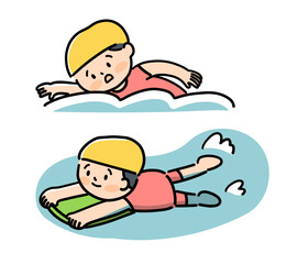 プールで泳ぐ女の子　ビート板　クロール