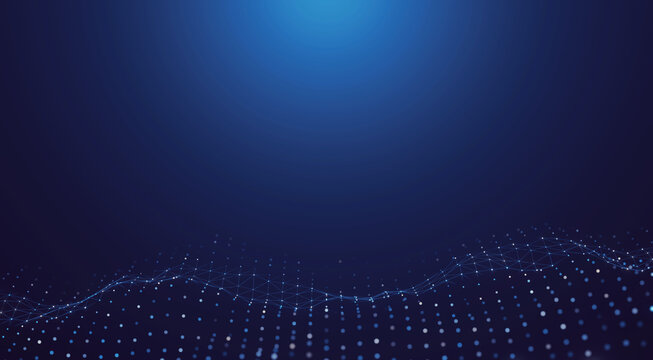3D Rendering of abstract digital wave geometry, plexus grid dot style. For big data, artificial intelligence, network and communication industry, futuristic technology background