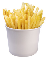 French fries in paper bucket, French fries on white With png file.