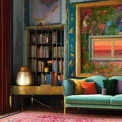 A bohemian living room with colorful decor3, Generative AI