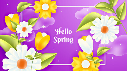 Fototapeta na wymiar Spring purple background with flower floral illustration