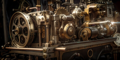 Fototapeta premium Vintage Steampunk Heavy Machinery Gears on Dark Background