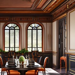 Dining room with a classic design and traditional furnishings2, Generative AI