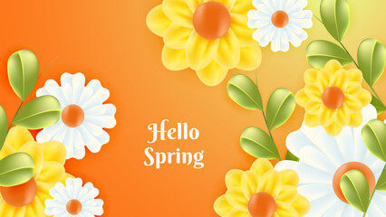 Gradient yellow spring floral background vector