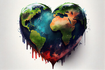 Earth in the shape of a heart, ecology and environment concept. Generative Ai