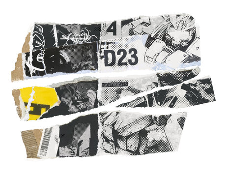 Torn paper with graffiti illustrations and pieces of torn comic book magazine
