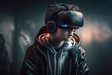 teenager in a virtual reality helmet, vr, generative AI