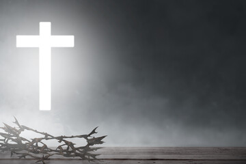 Christian cross and crown of thorns