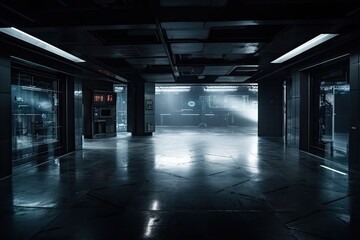 Dark, empty space with a contemporary, sci fi backdrop. Generative AI