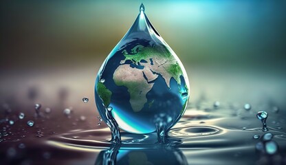 planet earth in the form of a water drop, water day, generative AI
