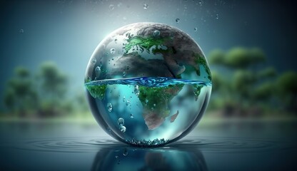 planet earth in the form of a water drop, water day, generative AI