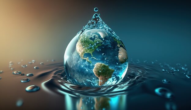 planet earth in the form of a water drop, water day, generative AI