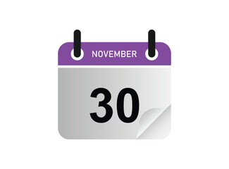 30th November calendar icon. November 30 calendar Date Month icon vector illustrator.