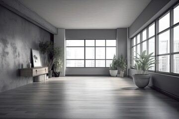 bright grey wall empty interior design. Generative AI