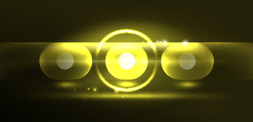 Abstract glowing neon light techno circles background