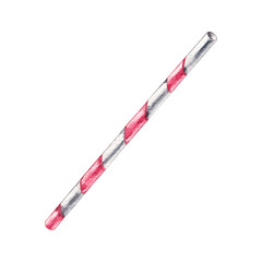 Watercolor cocktail straw on a white isolated background
