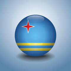 Aruba flag. Round glossy. Isolated on color gradient background