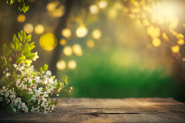 Naklejka na ściany i meble 春の陽気、桜、新緑、晴れの日、AI