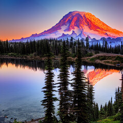 mt rainier at sunset