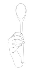 One continuous line of hand holding a Wooden Spoon. Thin Line Illustration vector concept. Contour Drawing Creative ideas.