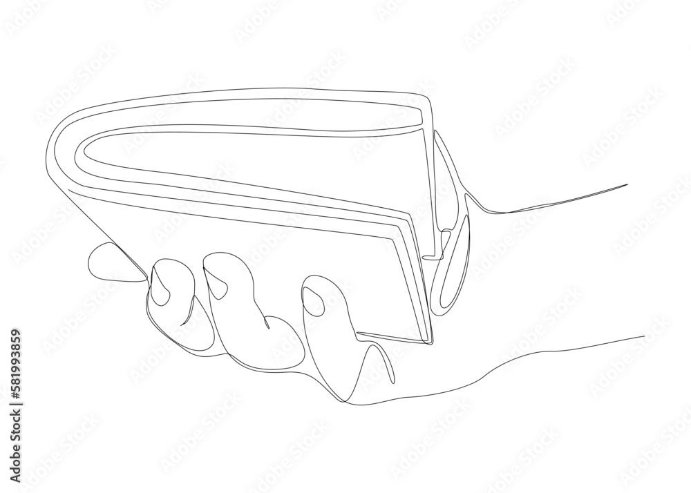 Poster one continuous line of wallet in hand. thin line illustration vector concept. contour drawing creati